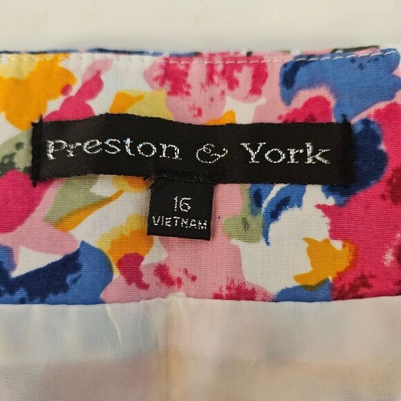 PRESTON & York Size 16 A-Line Colorful Cotton Floral Knee Length Side Zip Skirt - Picture 8 of 9